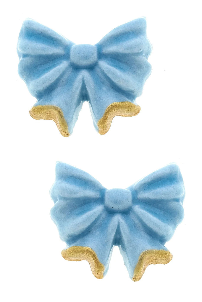 Lucy Porcelain Bow Studs Jewelry Peacocks & Pearls Blue  