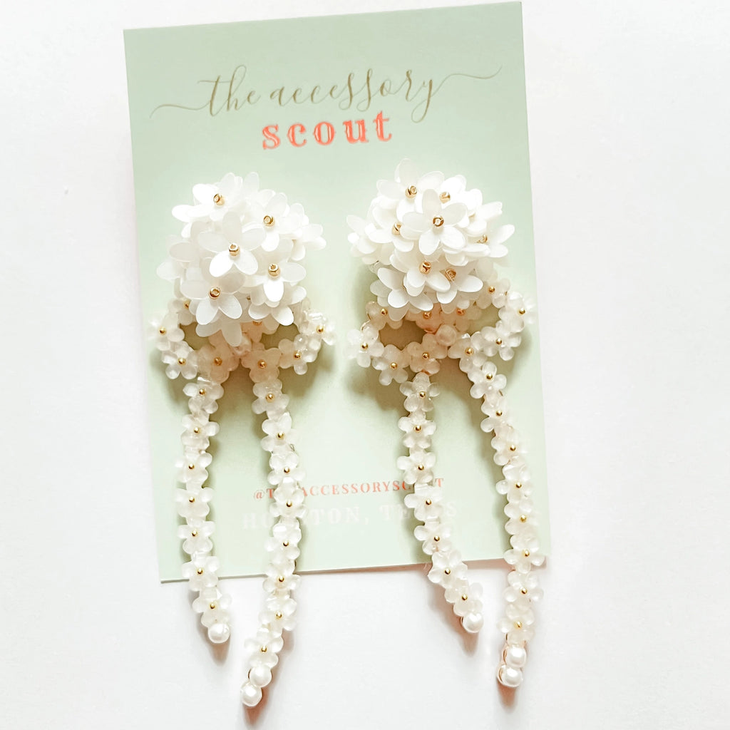 Natalie Bow Earrings Jewelry Peacocks & Pearls White Top  