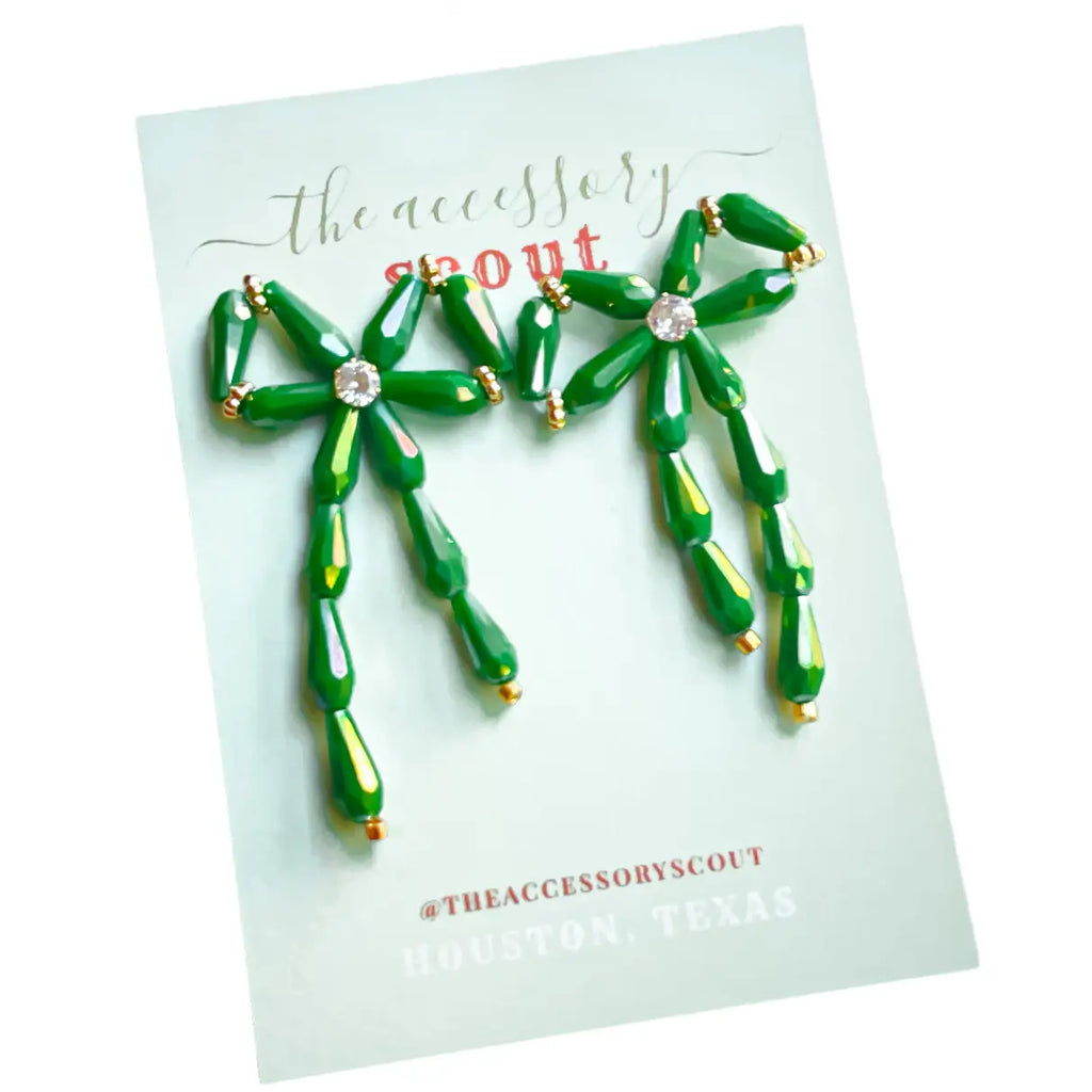 Crystal Bow Earrings Jewelry Peacocks & Pearls Green  