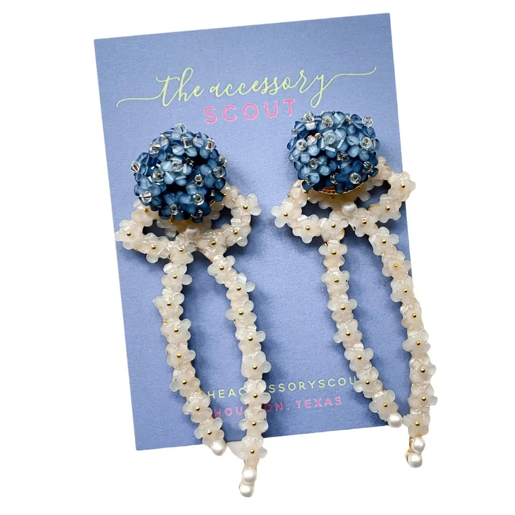 Natalie Bow Earrings Jewelry Peacocks & Pearls Blue Top  