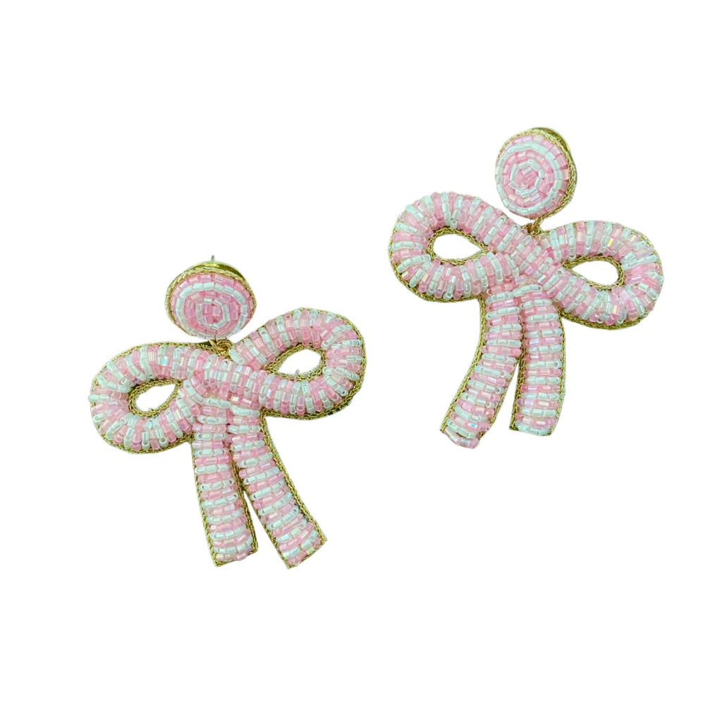 Bow Earrings Jewelry Peacocks & Pearls Pink & White  