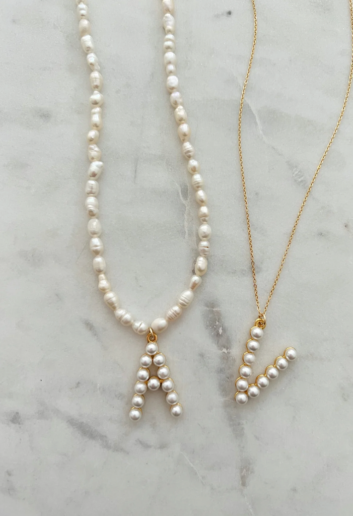 Pearl Letter Necklace Jewelry ALV Jewels Gold Filled Chain A 