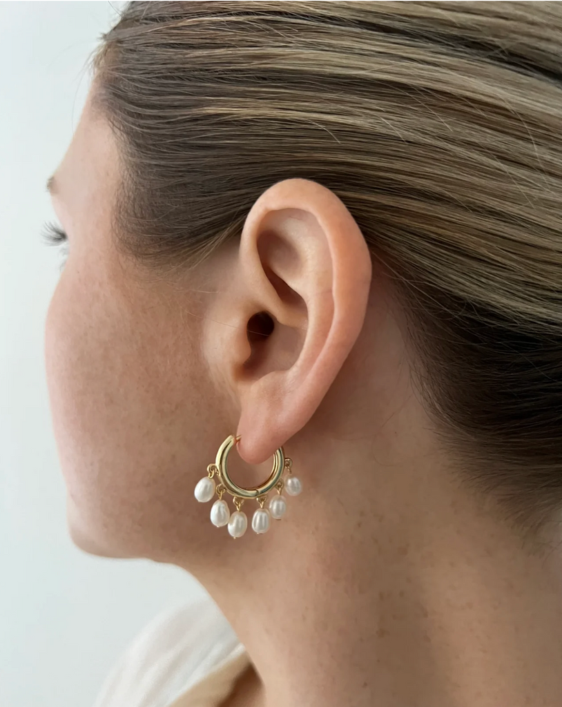 Eden Pearl Hoops Jewelry ALV Jewels Gold  