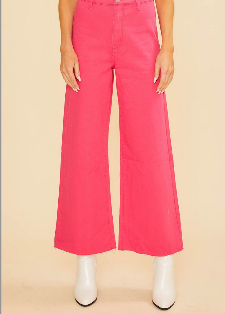 With My Heart Wide Leg Denim Clothing Peacocks & Pearls Hot Pink S 