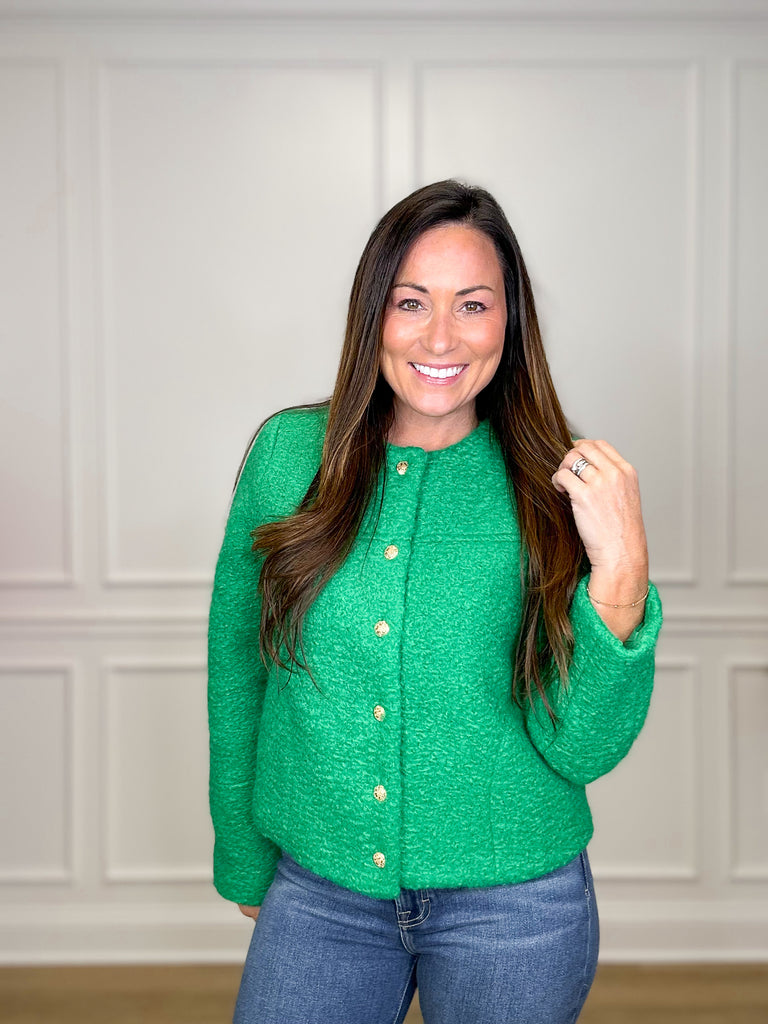 Holly Jolly Jacket Sale Peacocks & Pearls Green XS