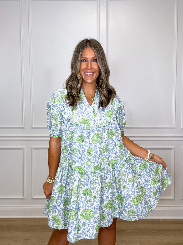 Freya Dress Clothing Peacocks & Pearls Lime/Blue XS 