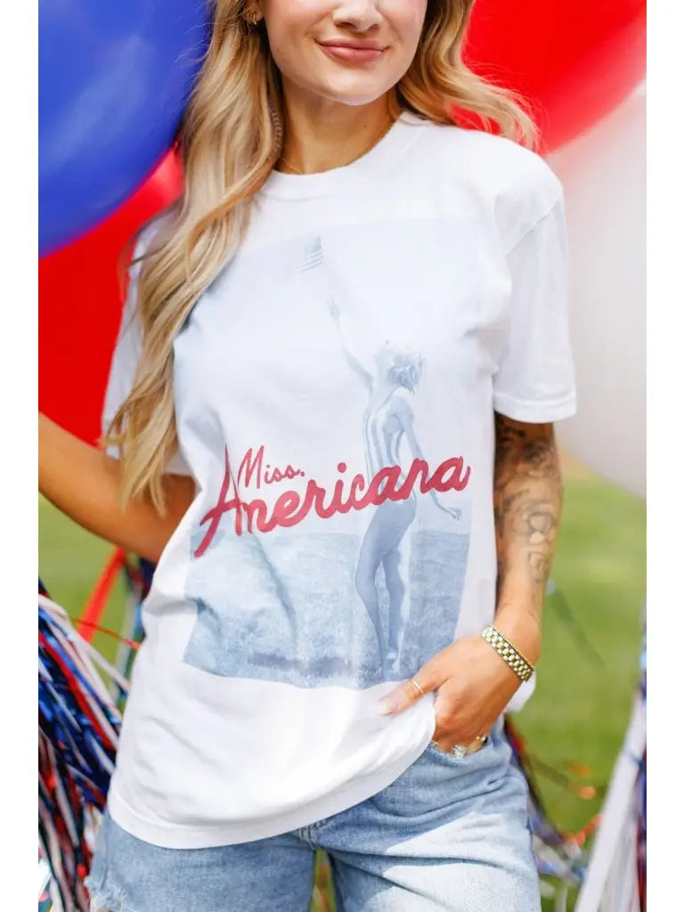 Miss Americana Tee Clothing Peacocks & Pearls White S 