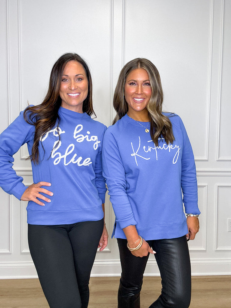 Go Big Blue Glitter Script Top Sale Peacocks & Pearls