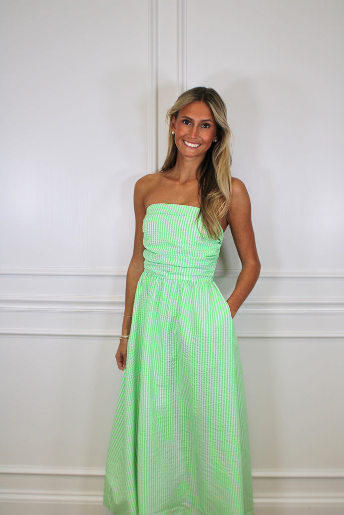 green stripe strapless dress Spring Street Sage Stripe Mini Dress| Trendy Women's Dresses