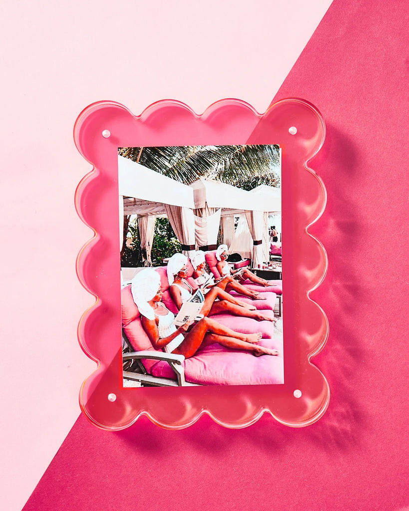 Scalloped Acrylic Picture Frame Home Peacocks & Pearls Neon Pink  