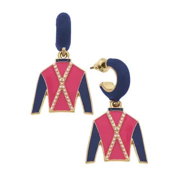 Dixie Jockey Silk Huggie Jewelry Peacocks & Pearls Navy