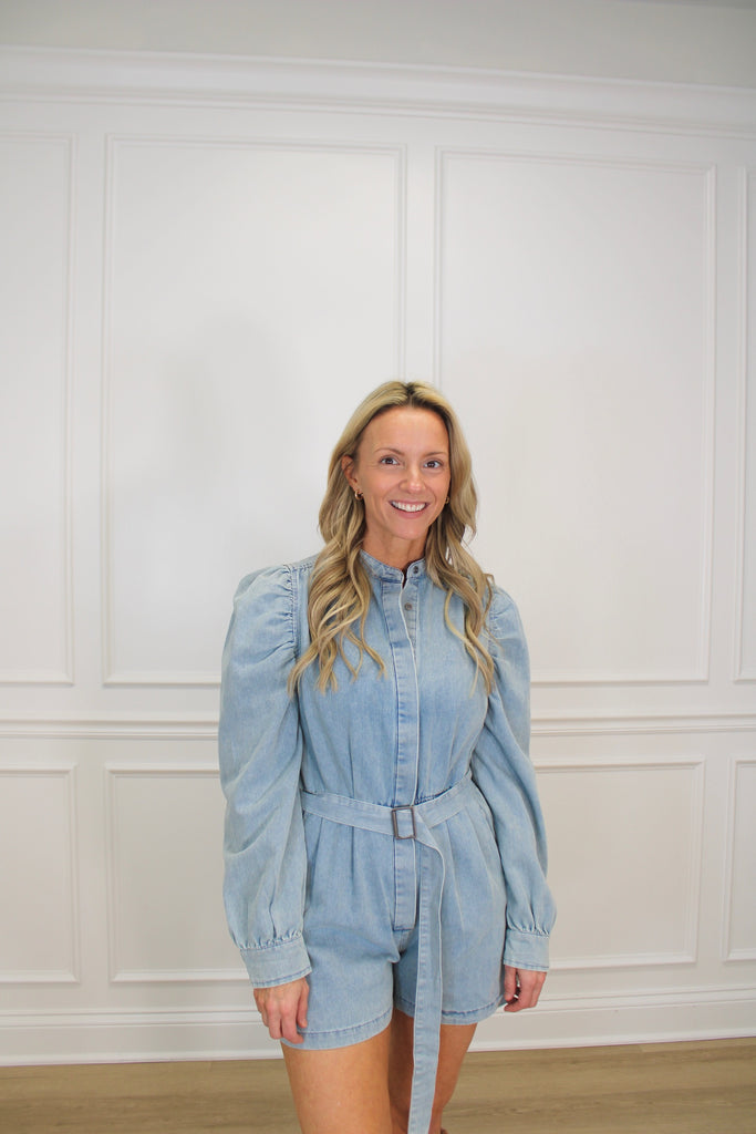 Ready-To-Go Denim Romper Clothing Peacocks & Pearls Owensboro