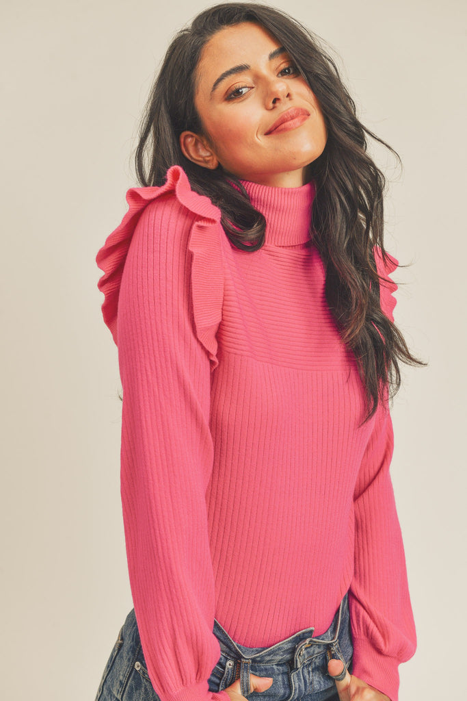 Ruffled Rebel Turtleneck Sale Peacocks & Pearls Deep Pink S 