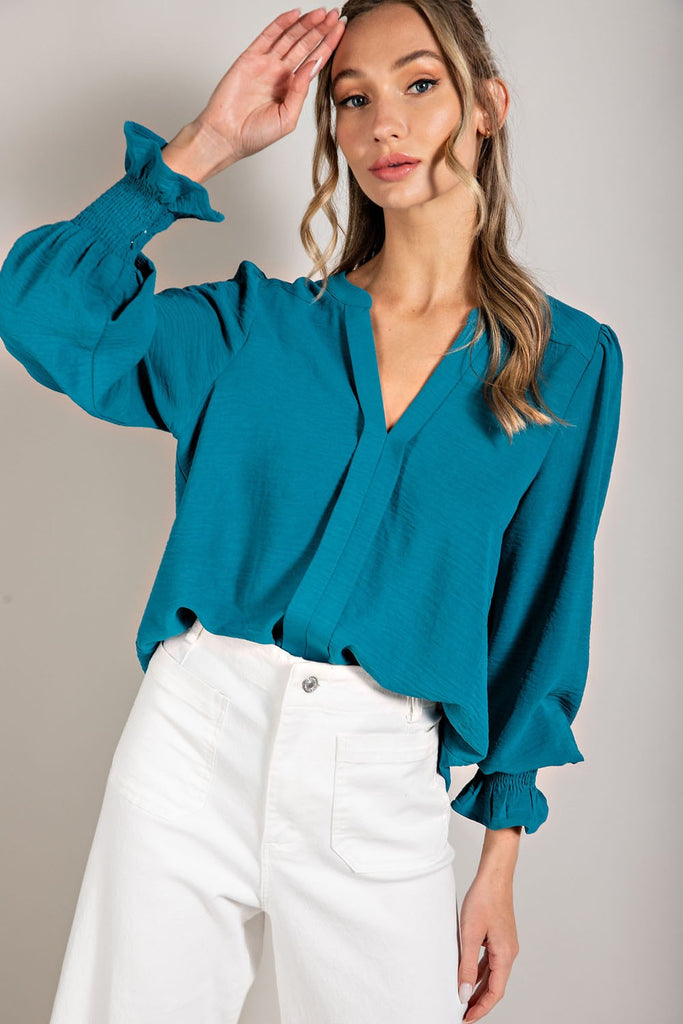 Oh So Chic Blouse Clothing Peacocks & Pearls Teal S 