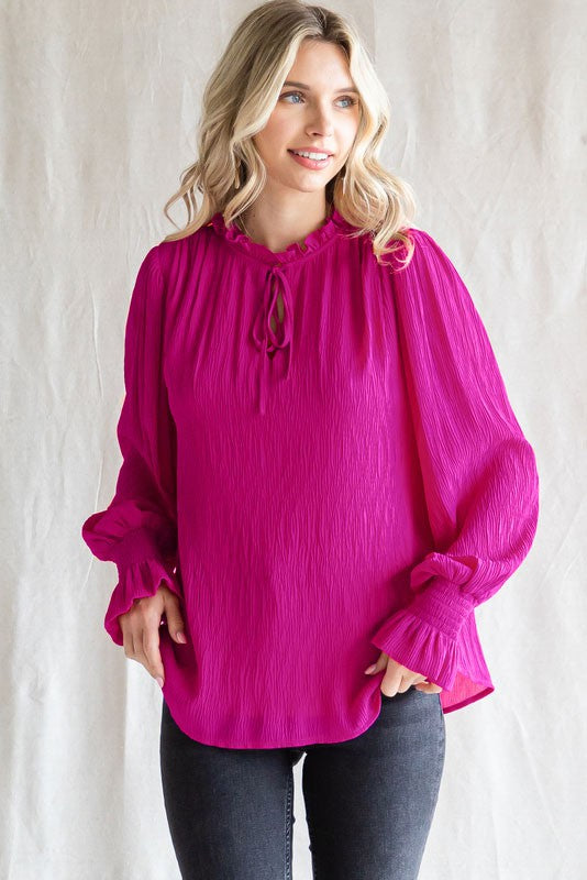 Pleated Perfection Blouse Clothing Peacocks & Pearls Magenta S 