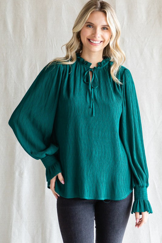 Pleated Perfection Blouse Clothing Peacocks & Pearls Hunter Green S 