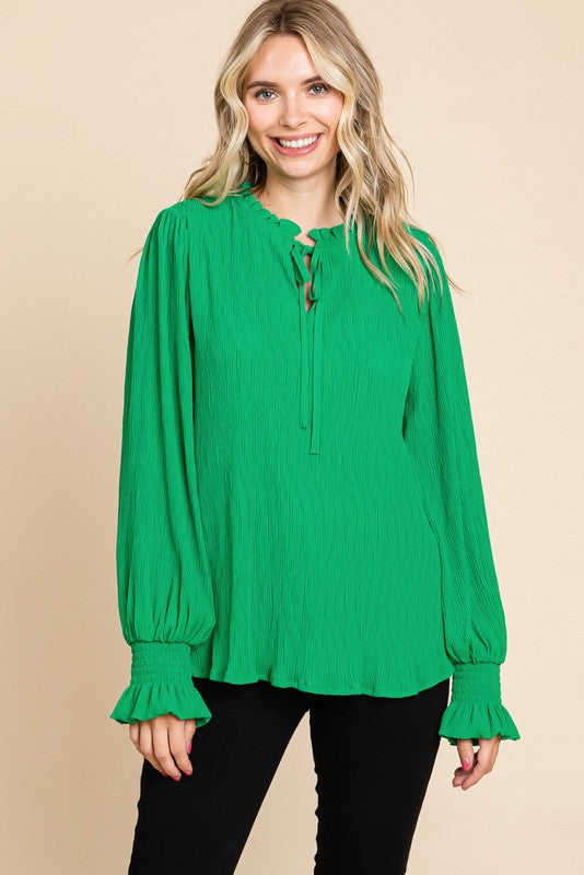Pleated Perfection Blouse Clothing Peacocks & Pearls Green S 