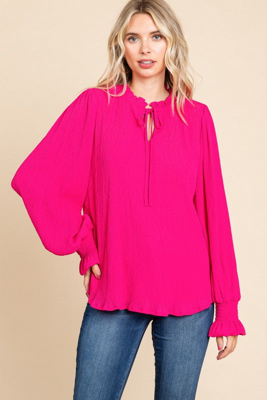 Pleated Perfection Blouse Clothing Peacocks & Pearls Hot Pink S 