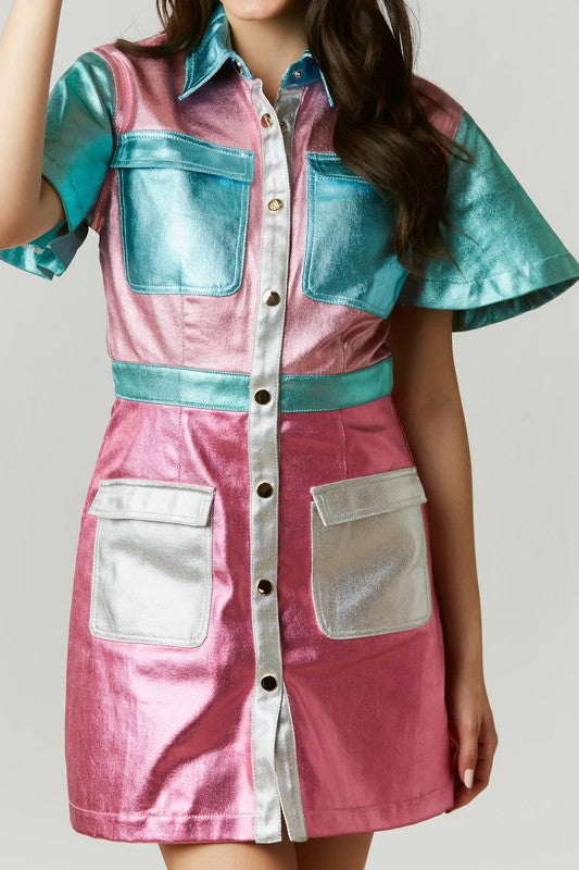 Metallic Colorblock Dress Clothing Peacocks & Pearls   