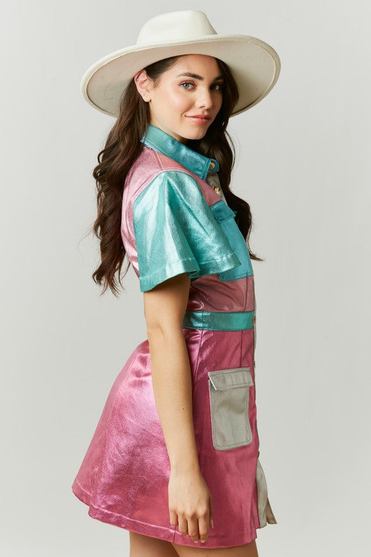 Metallic Colorblock Dress Clothing Peacocks & Pearls   