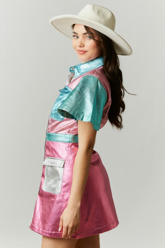 Metallic Colorblock Dress Clothing Peacocks & Pearls   