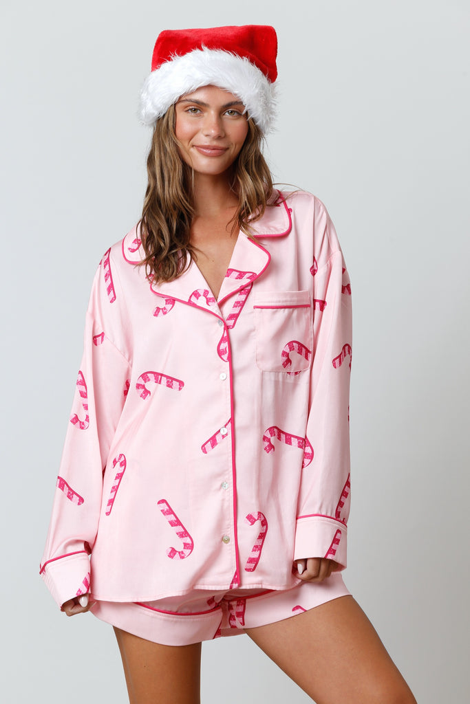 Candy Cane Pajamas Clothing Peacocks & Pearls Pink Top S