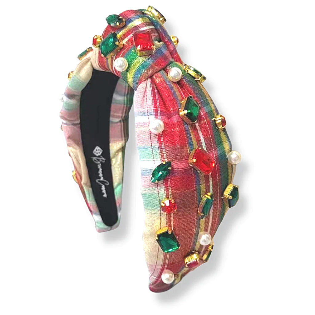 Plaid Headband with Crystals Accessories Brianna Cannon White Tartan Adult 