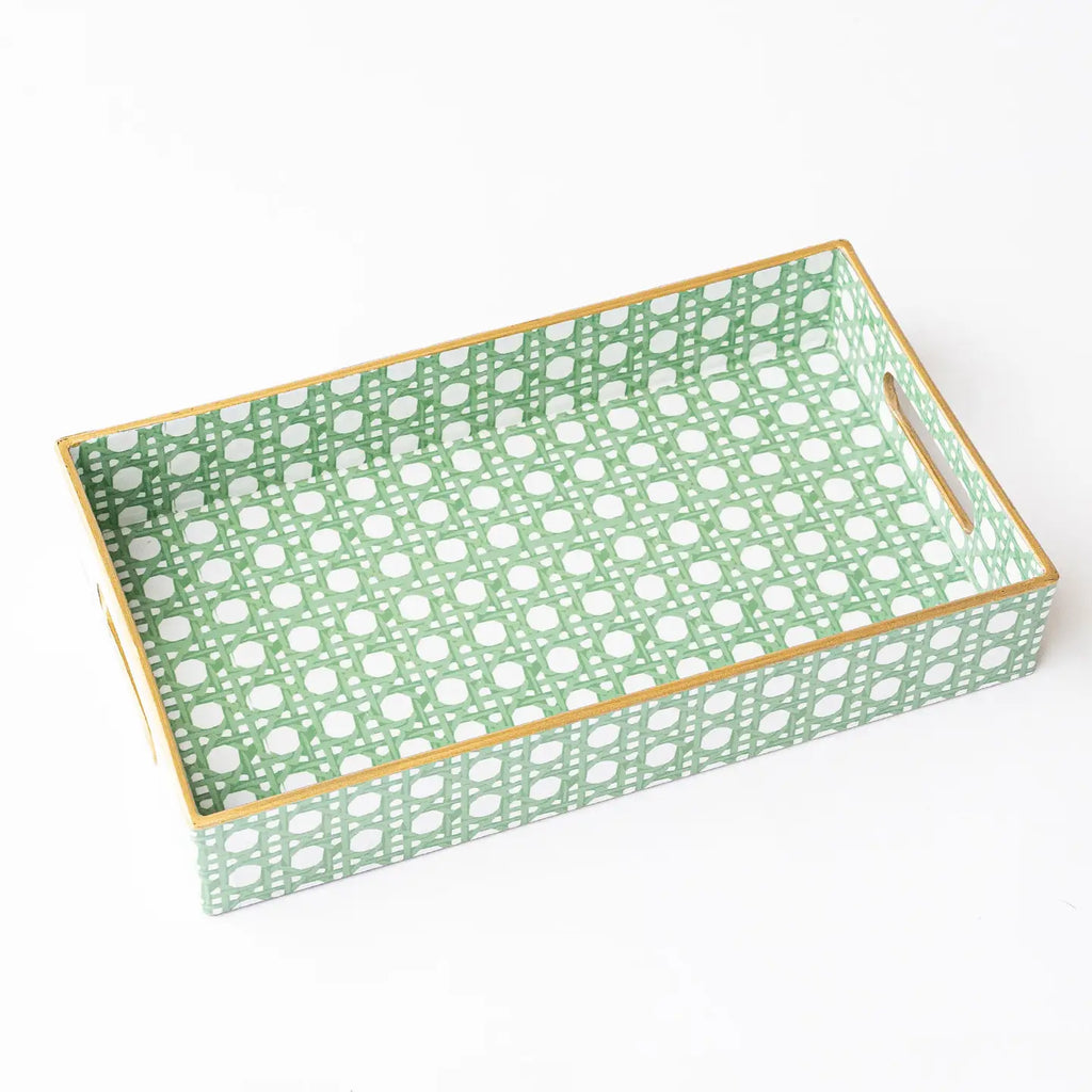Cane Print Rectangular Tray Home Peacocks & Pearls Small Green