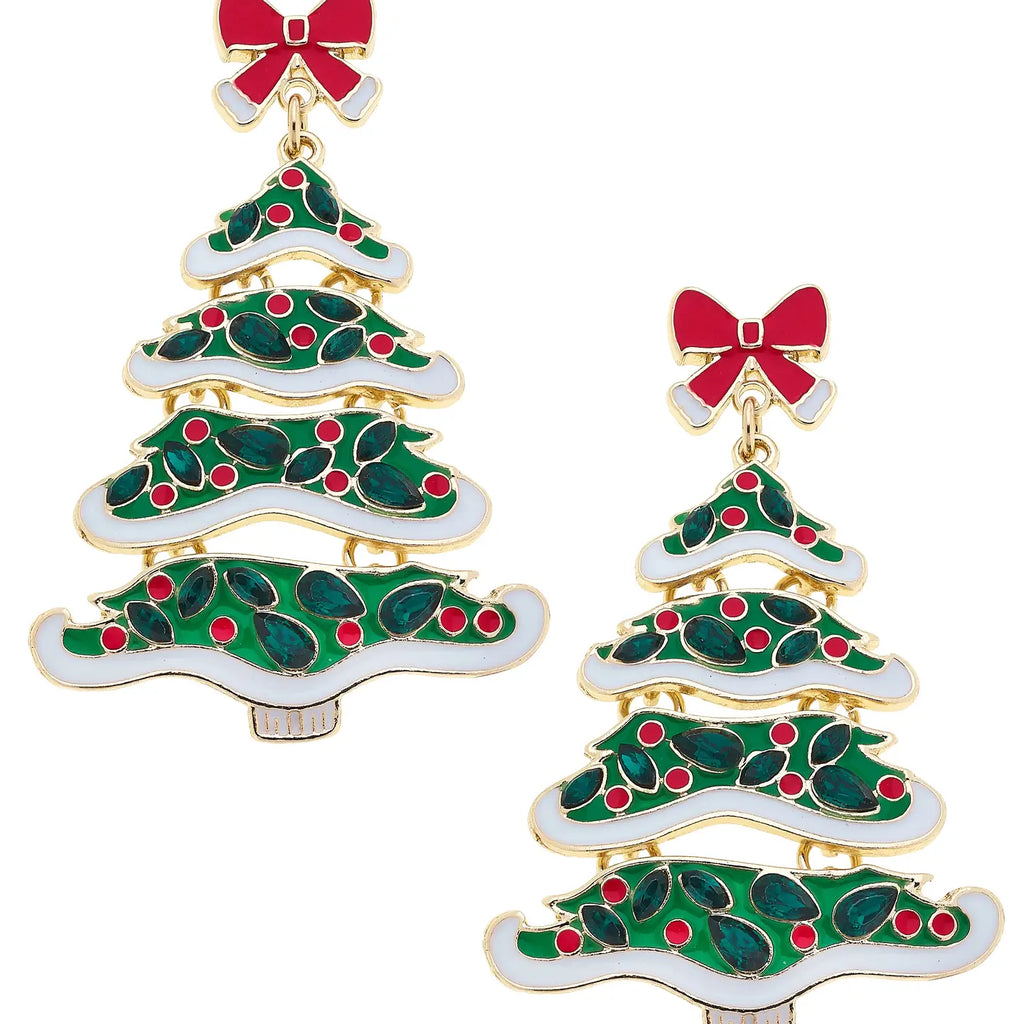 Bejeweled Christmas Tree Earrings Jewelry Peacocks & Pearls