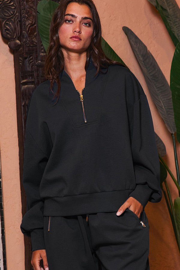 Halfway There Zip-Up Clothing Peacocks & Pearls Black S