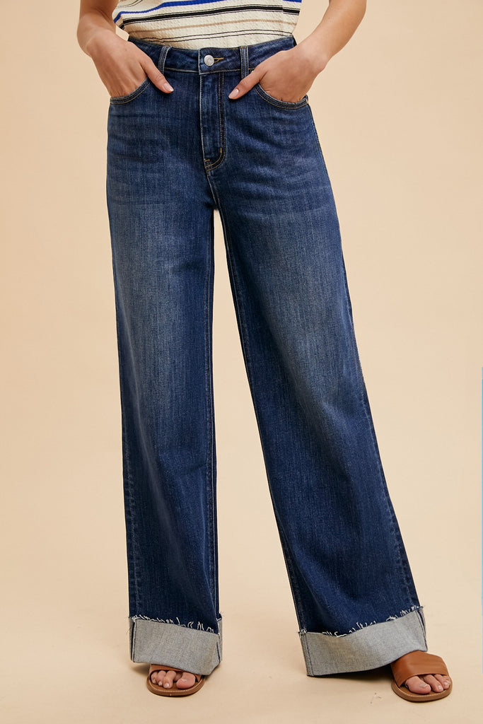 90's Girl Cuffed Jeans Clothing Peacocks & Pearls Dark Denim S