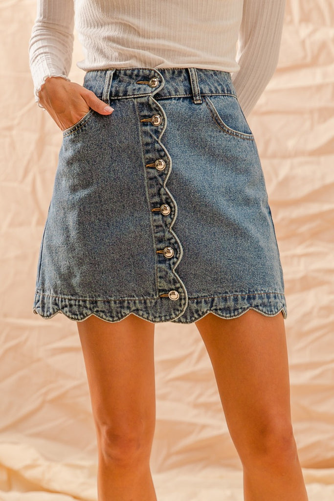 So Scalloped Denim Skirt Clothing Peacocks & Pearls   
