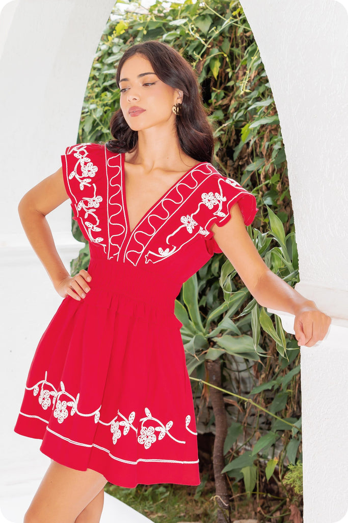 Take A Stroll Mini Clothing Peacocks & Pearls Cherry Red S
