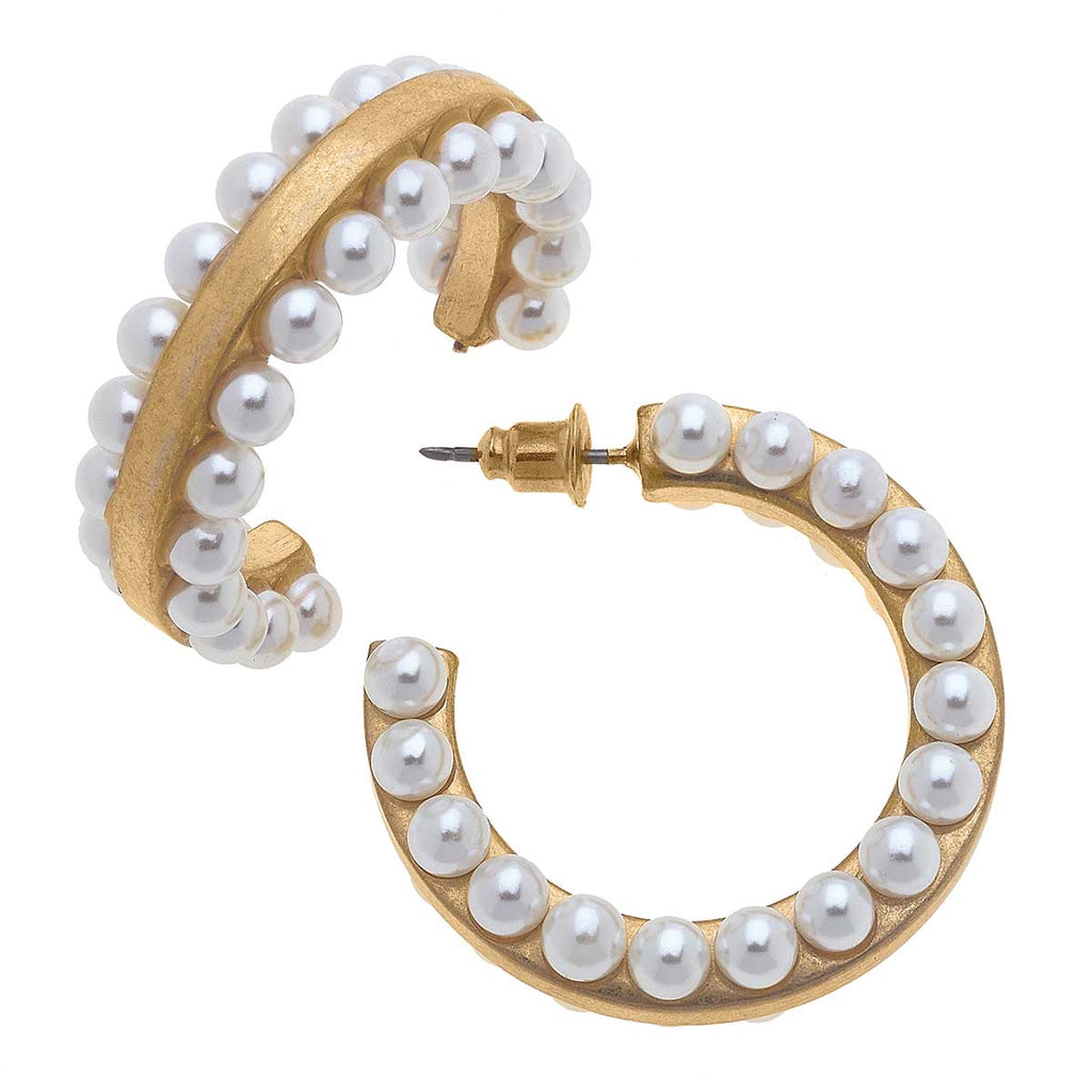 Ashlynn Pearl Hoops Jewelry Peacocks & Pearls   