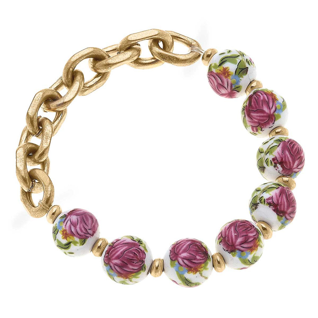 Taley Rose & Chain Link Bracelet Jewelry Peacocks & Pearls   