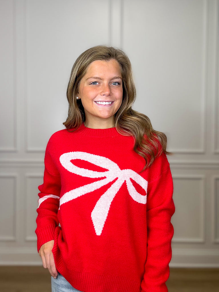Tied in A Bow Sweater Sale Peacocks & Pearls Red S