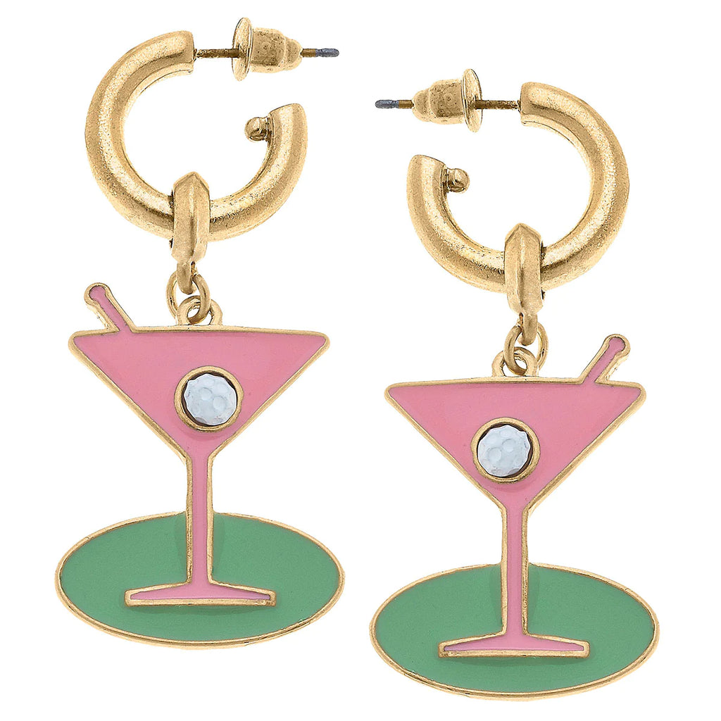 Country Club Martini Drop Jewelry Peacocks & Pearls Pink  