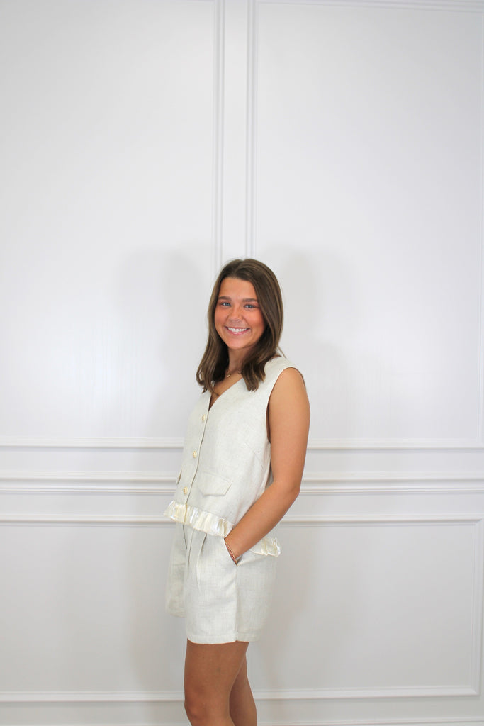 Linen Ruffle Set Vest / Ivory / S