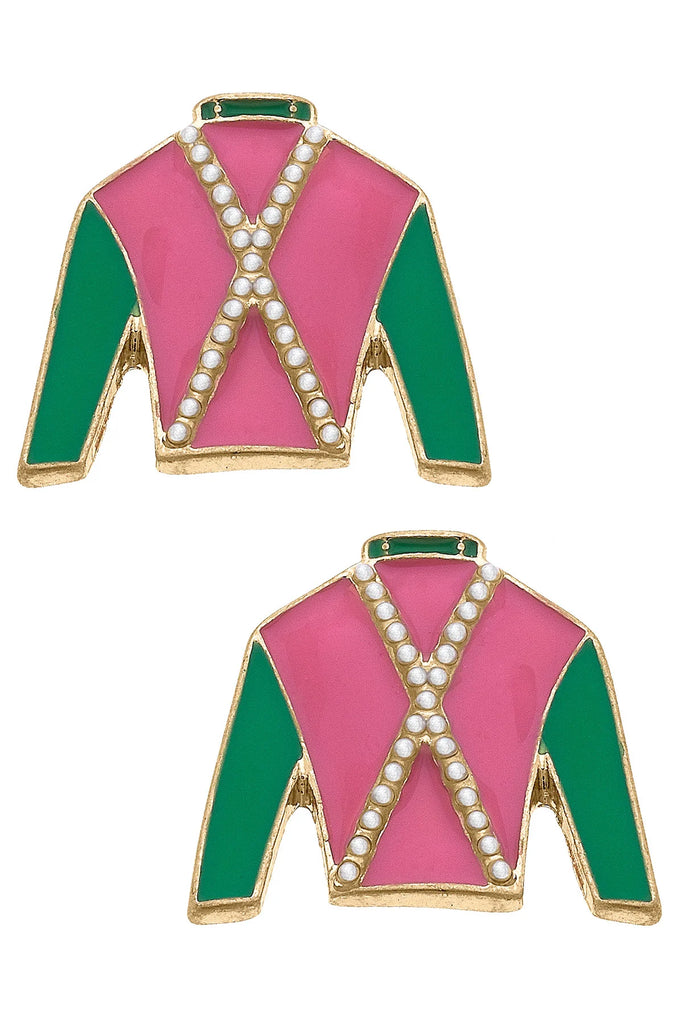 Justify Jockey Stud Jewelry Peacocks & Pearls Pink & Green  