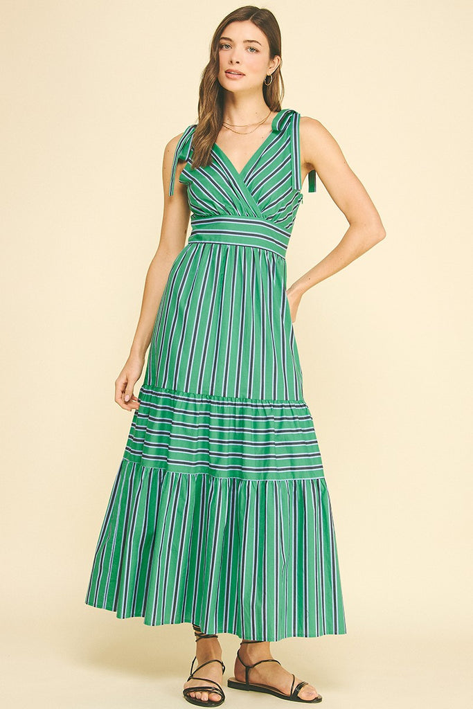 green and white striped maxi dress Striped Tiered Maxi Green / S