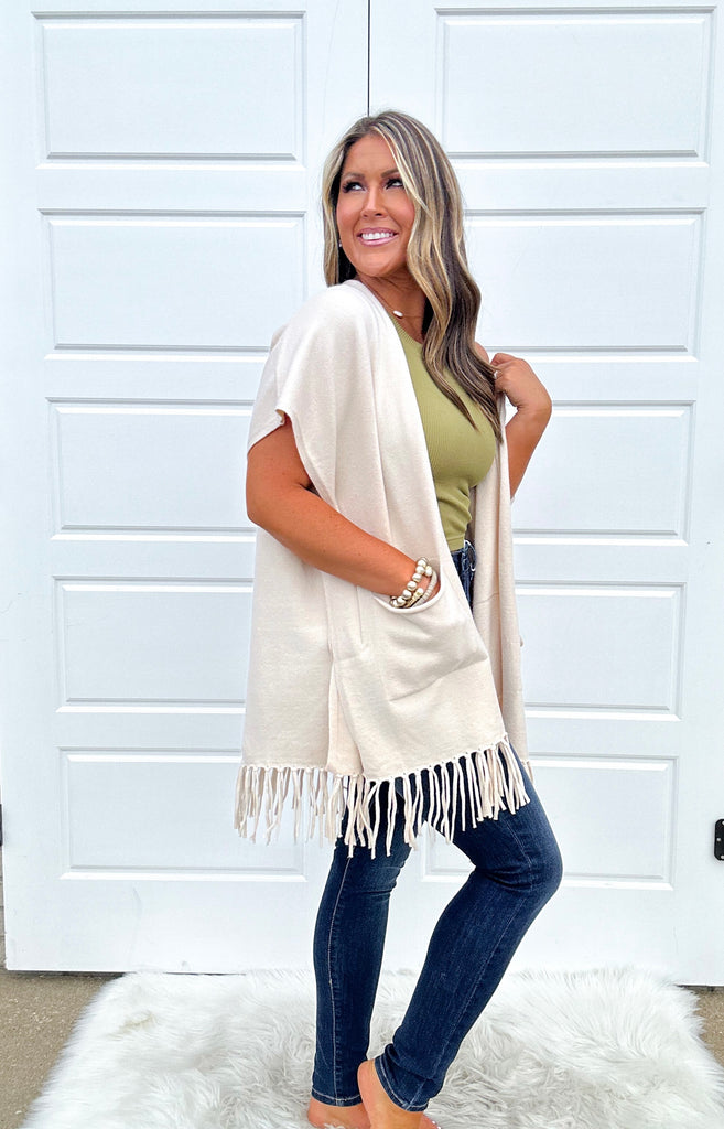 On the Fringe Poncho Clothing Peacocks & Pearls Cream XS/S 