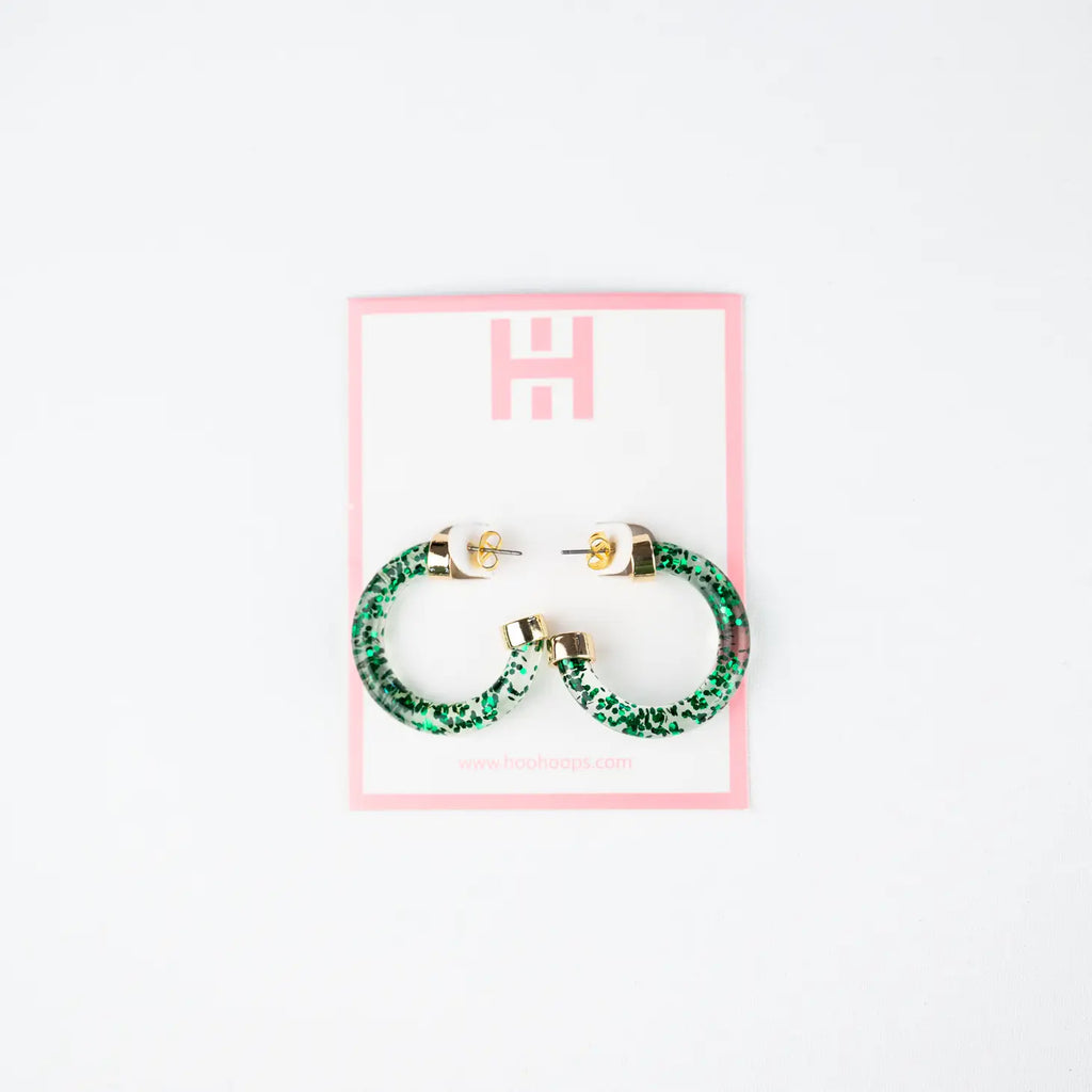Mini Hoops Jewelry Hoo Hoops Green Glitter  
