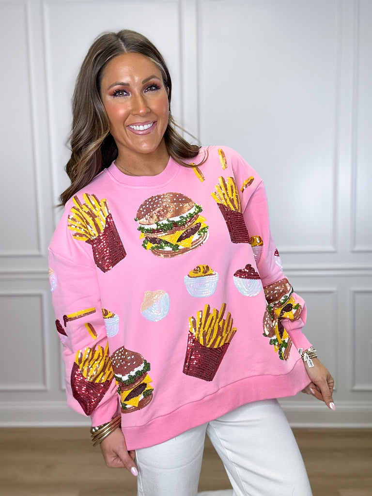Light Pink Burger & Fries Sweatshirt Clothing Queen of Sparkles Pink XS 