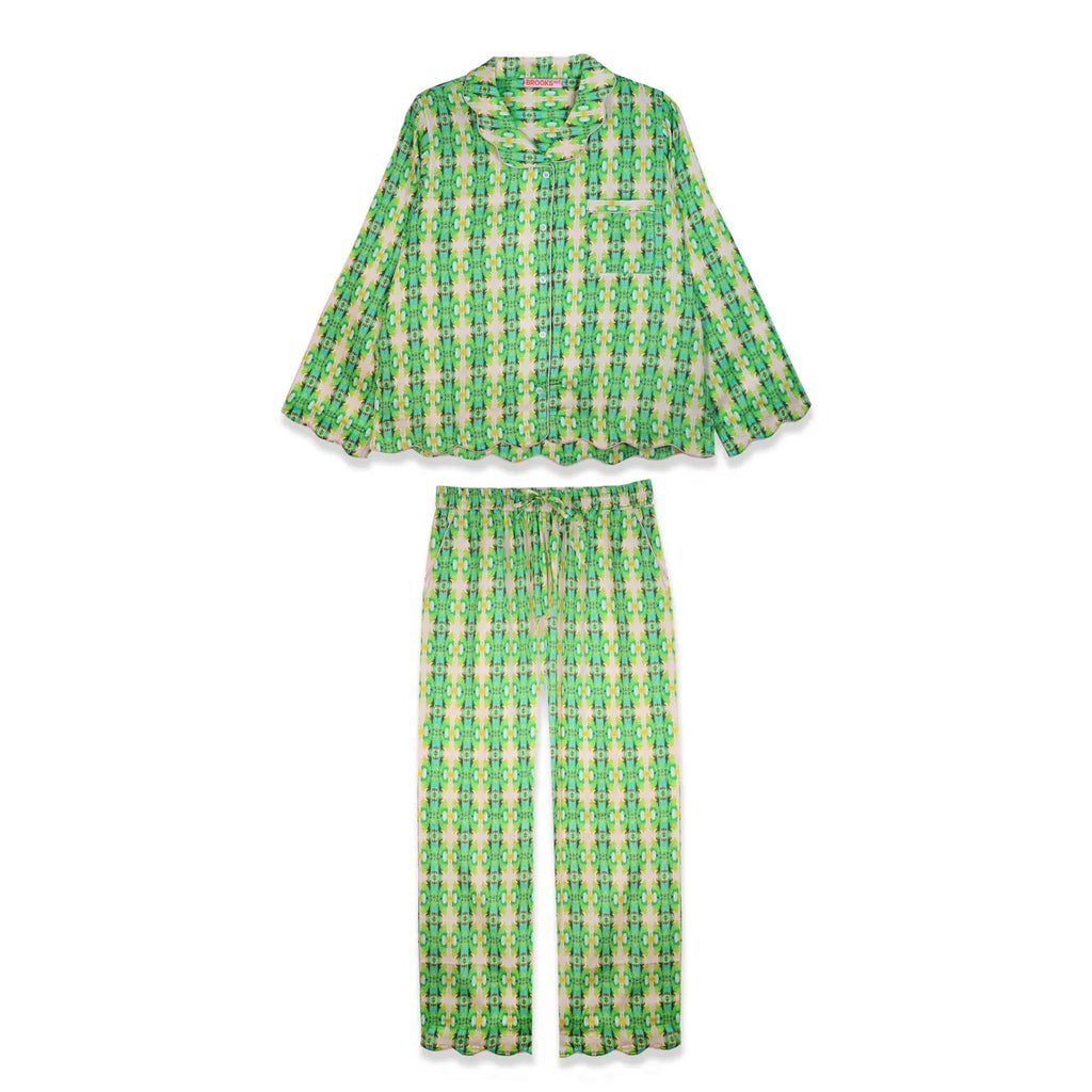 Flora Green Scalloped PJ Set Clothing Peacocks & Pearls