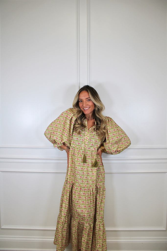 elara maxi dress The Elara Billow Sleeve Maxi Lime/Violet / M