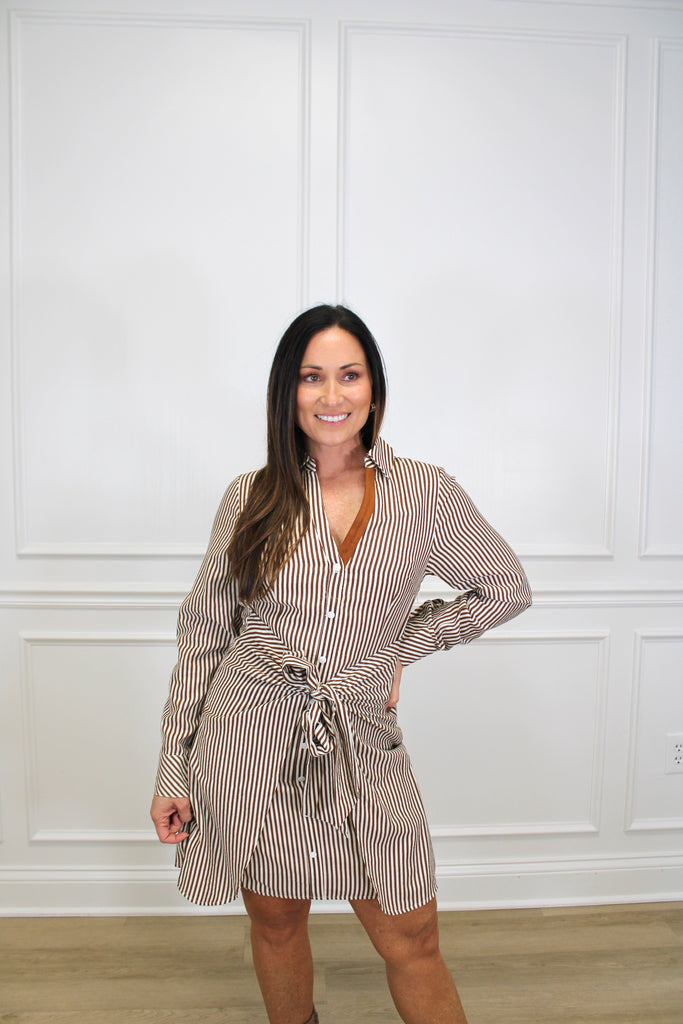 Sunshine Stripes Dress Clothing Peacocks & Pearls Brown Stripe XS