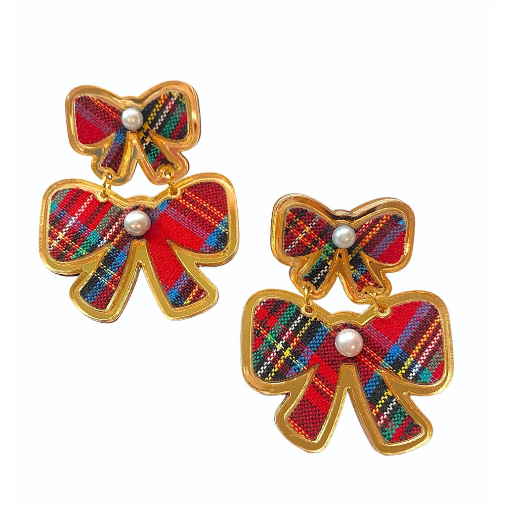 Tartan Double Bow Earrings Sale Peacocks & Pearls Tartan