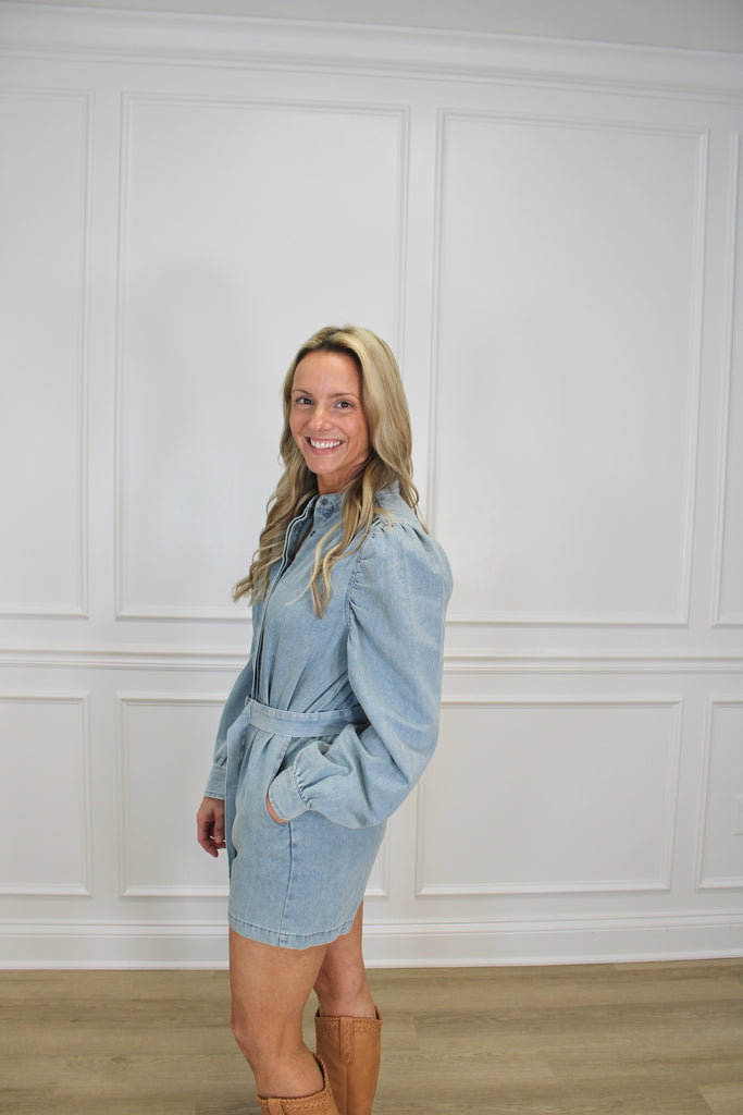 Ready-To-Go Denim Romper Clothing Peacocks & Pearls Owensboro