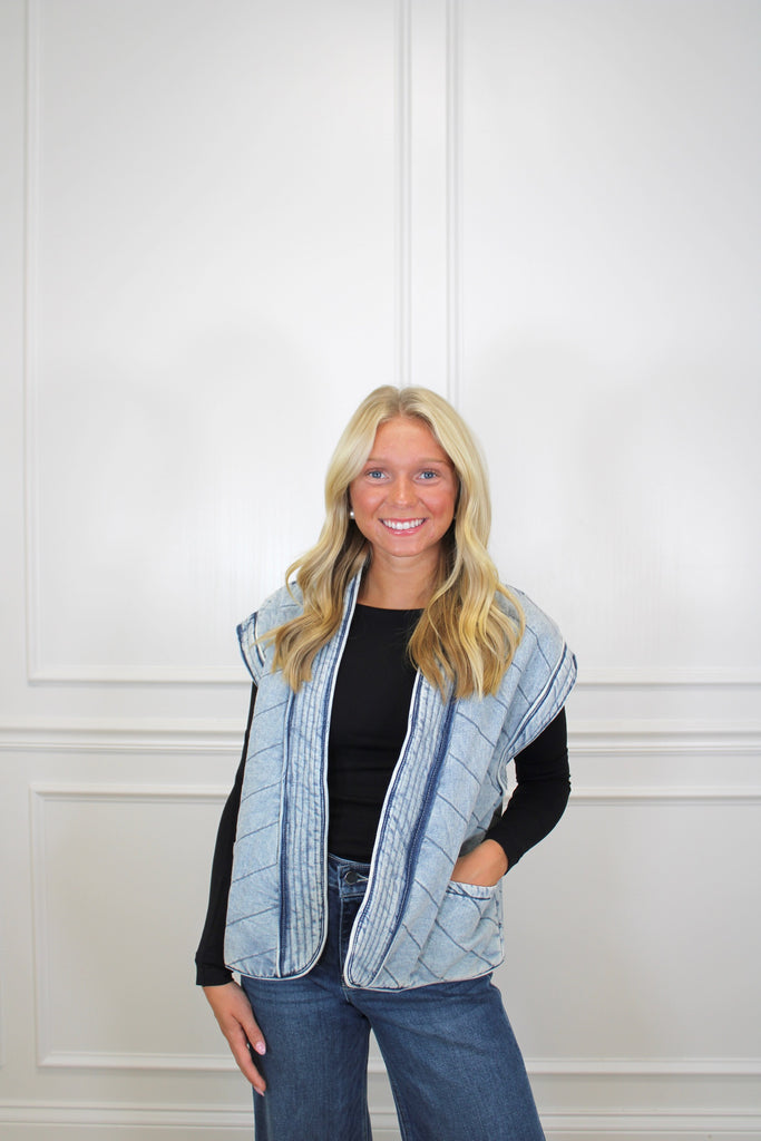 Denim Everywhere Vest Clothing Peacocks & Pearls Owensboro