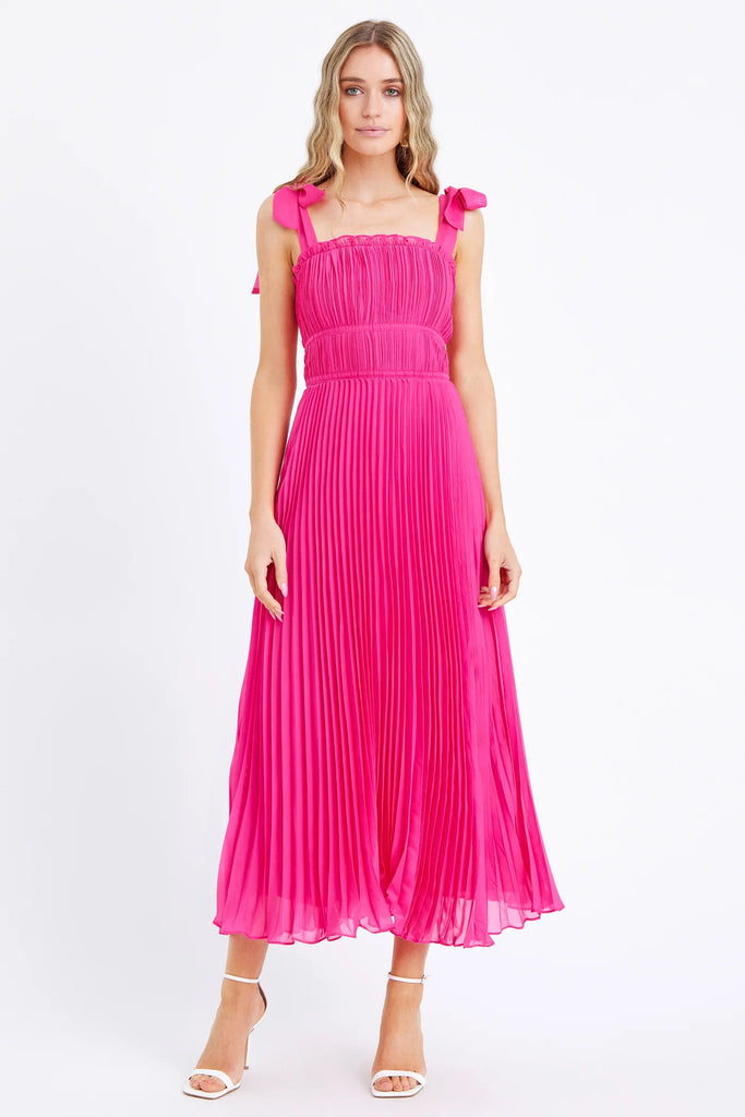 Bianca Pleated Organza Dress Clothing Peacocks & Pearls Hot Pink XS 